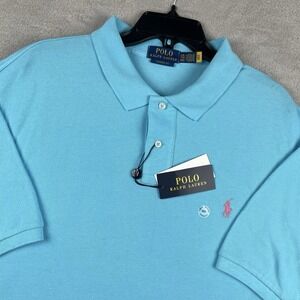 New Polo Ralph Lauren Shirt Mens 2XL Blue Pink Pony Iconic Mesh Easter Preppy